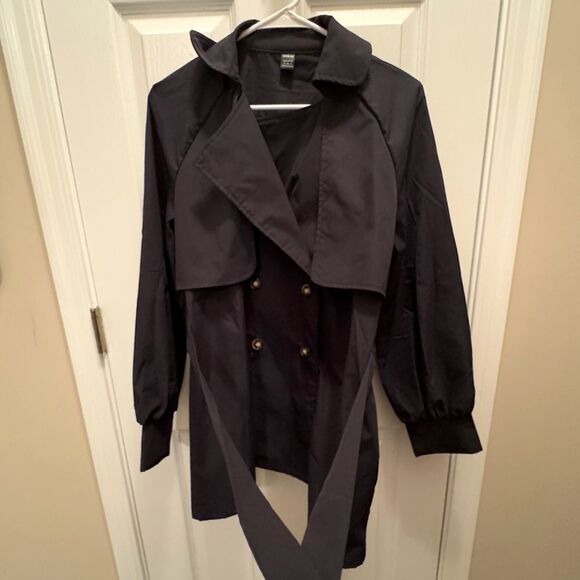 SHEIN Never Been Worn Lapel Neck Double Button Belted Trench Coat S Navy Blue - Picture 8 of 14